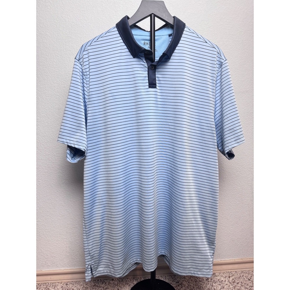 Rhone Delta Pique‎ Polo Shirt Mens XL Blue Navy Striped Short Sleeve Golf Top